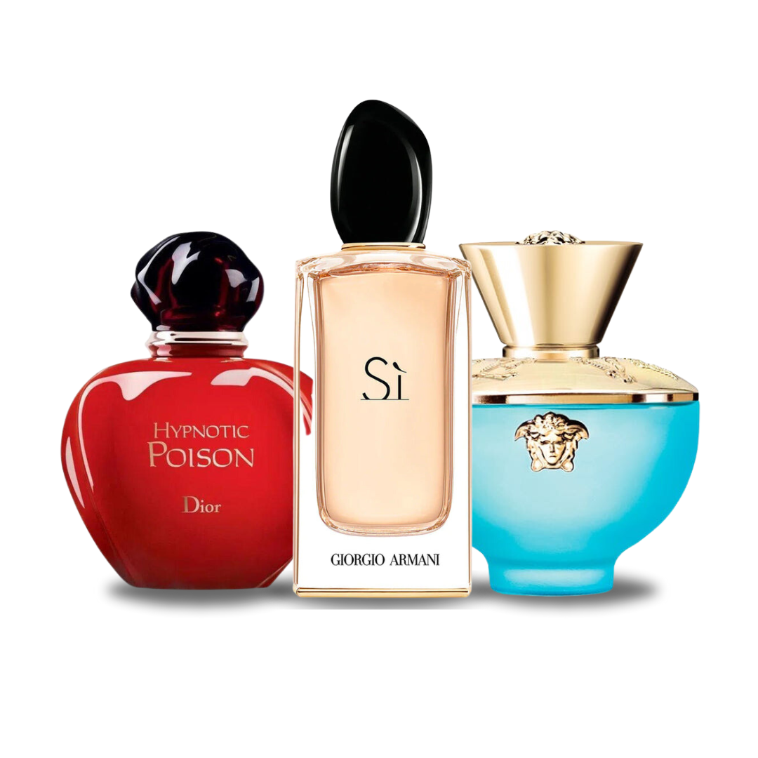 BLACK FRIDAY Combo de 3 Perfumes: Dior HYPNOTIC POISON, Giorgio Armani SÌ y Versace DYLAN TURQUOISE - 100ml