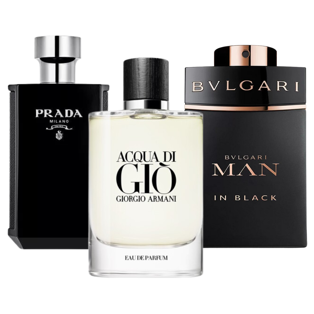 BLACK FRIDAY Combo de 3 Perfumes: Bvlgari In Black, Giorgio Armani Acqua Di Gio y L'Homme Prada Intense - 100ml