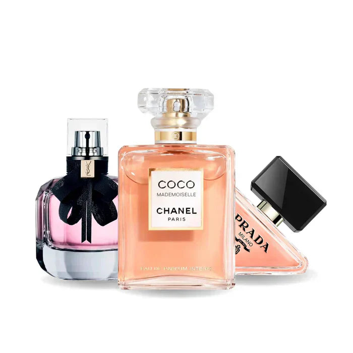 BLACK FRIDAY Combo de 3 Perfumes: Chanel COCO MADEMOISELLE, Prada PARADOXE y Yves Saint Laurent MON PARIS - 100ml